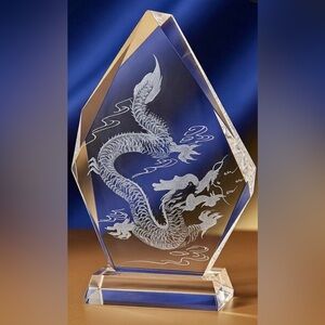 VTG Heavy Crystal Dragon Paperweight with box ETCHED